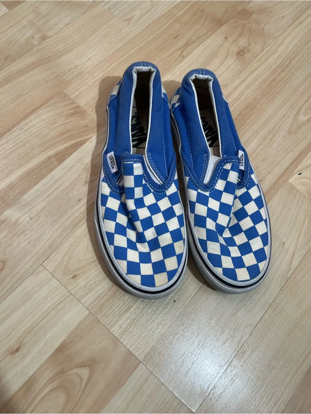 Vans Classic Slip-On sneakers blue white checkerboard pattern canvas upper 5